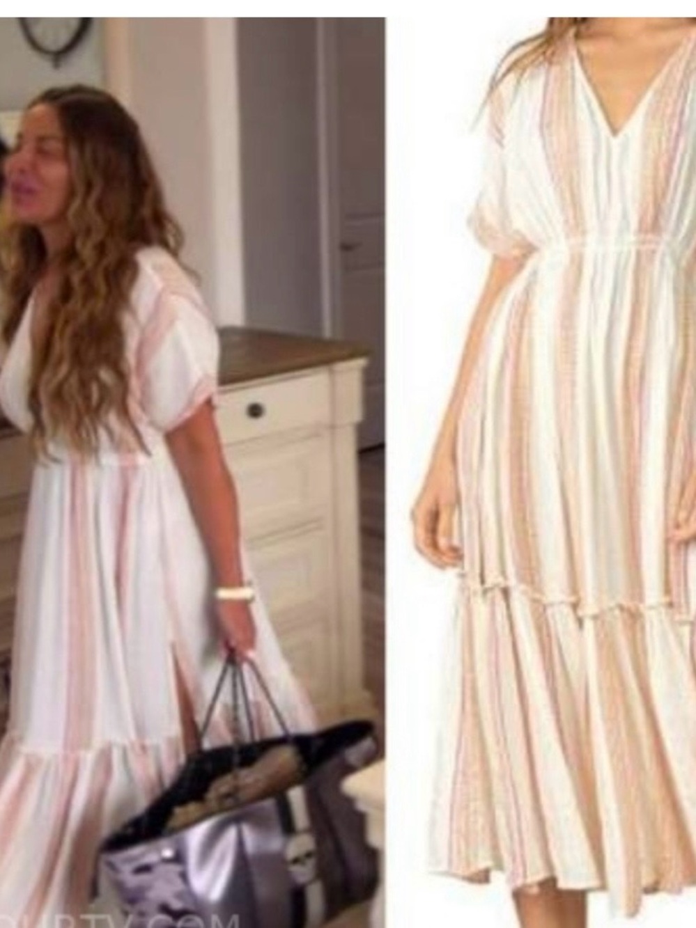 Elan Cream Maxi Dress with Pink and Tan Stripes